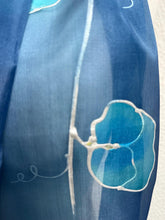 Load image into Gallery viewer, Sweet Pea Design Long Scarf : Hand Painted Silk in Blue Turquoise