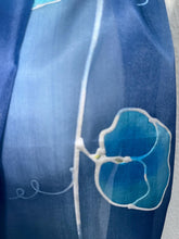 Load image into Gallery viewer, Sweet Pea Design Long Scarf : Hand Painted Silk in Blue Turquoise