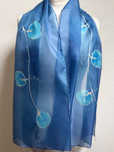 Load image into Gallery viewer, Sweet Pea Design Long Scarf : Hand Painted Silk in Blue Turquoise