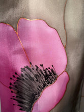 Load image into Gallery viewer, Poppies Design Long Scarf : Hand Painted Silk in Coffee Pink