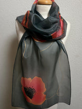 Load image into Gallery viewer, Poppies Design X Long Silk Scarf Red and Black : Hand Painted Silk