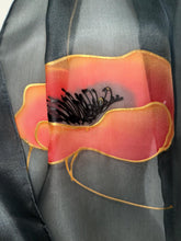 Load image into Gallery viewer, Poppies Design X Long Silk Scarf Red and Black : Hand Painted Silk