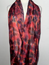 Load image into Gallery viewer, Hand Dyed Long Silk Scarf in Shades of Red Charcoal Tan Pink