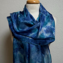 Load image into Gallery viewer, Hand Dyed Long Silk Scarf in Shades of Blue Cobalt Azure Navy