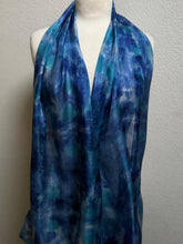 Load image into Gallery viewer, Hand Dyed Long Silk Scarf in Shades of Blue Cobalt Azure Navy