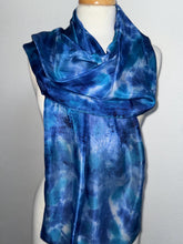 Load image into Gallery viewer, Hand Dyed Long Silk Scarf in Shades of Blue Cobalt Azure Navy