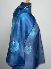 Load image into Gallery viewer, Sweet Pea Design Long Scarf : Hand Painted Silk in Blue Turquoise