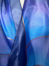 Load image into Gallery viewer, Flames Design Long Scarf in Shades of Blue Purple : Hand Painted Silk