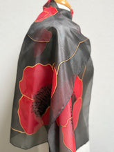 Load image into Gallery viewer, Poppies Design Long Scarf : Hand Painted Silk