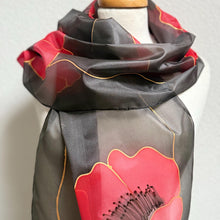 Load image into Gallery viewer, Poppies Design Long Scarf : Hand Painted Silk
