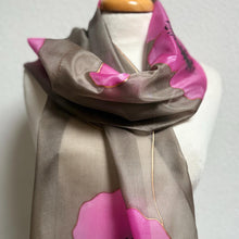 Load image into Gallery viewer, Poppies Design Long Scarf : Hand Painted Silk in Coffee Pink