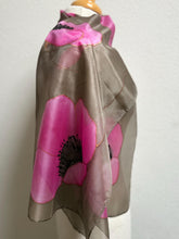 Load image into Gallery viewer, Poppies Design Long Scarf : Hand Painted Silk in Coffee Pink