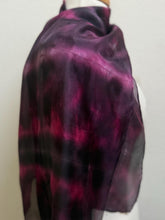Load image into Gallery viewer, Hand Dyed Silk Neck Scarf in Burgundy Clover Pink by Designer Silk Artist