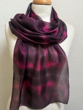 Load image into Gallery viewer, Hand Dyed Silk Neck Scarf in Burgundy Clover Pink by Designer Silk Artist