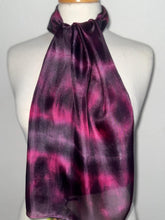 Load image into Gallery viewer, Hand Dyed Silk Neck Scarf in Burgundy Clover Pink by Designer Silk Artist
