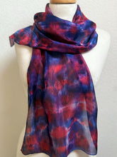 Load image into Gallery viewer, Hand Dyed Silk Neck Scarf in Poppy Red Navy Blue by Designer Silk Artist
