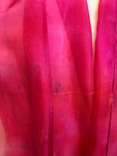 Load image into Gallery viewer, Hand Dyed Silk Neck Scarf in Cherry Red Lilac Blue by Designer Silk Artist