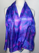 Load image into Gallery viewer, Hand Dyed Silk Neck Scarf in Royal Blue Navy Cerise by Designer Silk Artist