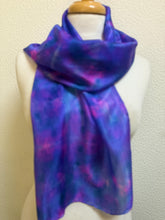 Load image into Gallery viewer, Hand Dyed Silk Neck Scarf in Royal Blue Navy Cerise by Designer Silk Artist