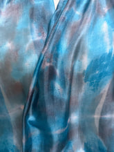 Load image into Gallery viewer, Hand Dyed Long Silk Scarf in Turquoise Grey White by Designer Silk Artist