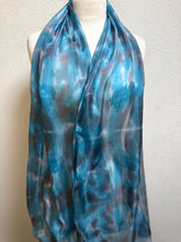 Load image into Gallery viewer, Hand Dyed Long Silk Scarf in Turquoise Grey White by Designer Silk Artist