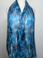 Load image into Gallery viewer, Hand Dyed Long Silk Scarf in Turquoise Grey White by Designer Silk Artist