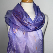 Load image into Gallery viewer, Seed Heads Design XL Long Scarf : Hand Painted Silk in Lilac and Copper