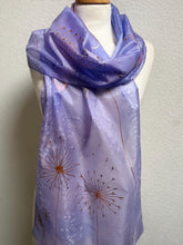 Load image into Gallery viewer, Seed Heads Design XL Long Scarf : Hand Painted Silk in Lilac and Copper