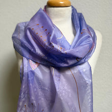 Load image into Gallery viewer, Seed Heads Design XL Long Scarf : Hand Painted Silk in Lilac and Copper
