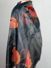 Load image into Gallery viewer, Poppies Design X Long Silk Scarf Red and Black : Hand Painted Silk