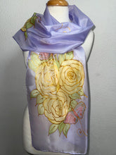 Load image into Gallery viewer, Gardenias with Butterflies Design X Long Silk Scarf in : Hand Painted Silk