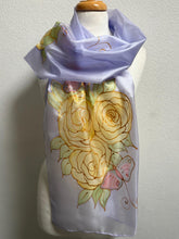 Load image into Gallery viewer, Gardenias with Butterflies Design X Long Silk Scarf in : Hand Painted Silk