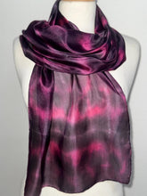 Load image into Gallery viewer, Hand Dyed Silk Neck Scarf in Burgundy Clover Pink by Designer Silk Artist