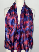 Load image into Gallery viewer, Hand Dyed Silk Neck Scarf in Poppy Red Navy Blue by Designer Silk Artist