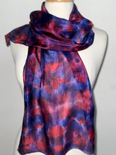 Load image into Gallery viewer, Hand Dyed Silk Neck Scarf in Poppy Red Navy Blue by Designer Silk Artist