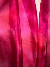 Load image into Gallery viewer, Hand Dyed Silk Neck Scarf in Cherry Red Lilac Blue by Designer Silk Artist