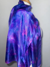 Load image into Gallery viewer, Hand Dyed Silk Neck Scarf in Royal Blue Navy Cerise by Designer Silk Artist