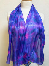 Load image into Gallery viewer, Hand Dyed Silk Neck Scarf in Royal Blue Navy Cerise by Designer Silk Artist