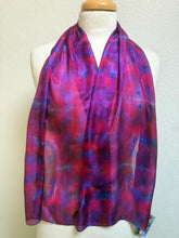 Load image into Gallery viewer, Hand Dyed Silk Neck Scarf in Claret Red Dark Blue by Designer Silk Artist
