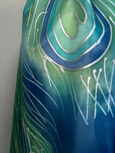 Load image into Gallery viewer, Peacock Feathers Design X Long Silk Scarf in Dark Blue : Hand Painted Silk