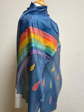 Load image into Gallery viewer, Rainbow Design X Long Silk Scarf Navy Silver : Hand Painted Silk