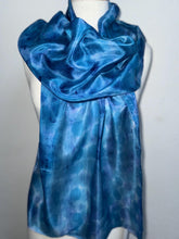 Load image into Gallery viewer, Hand Dyed Long Silk Scarf in Blue Azure Light Blue by Designer Silk Artist