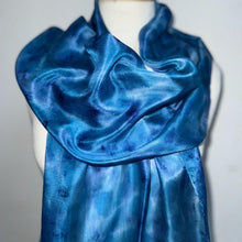 Load image into Gallery viewer, Hand Dyed Long Silk Scarf in Blue Azure Light Blue by Designer Silk Artist