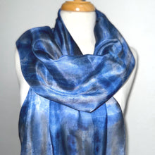 Load image into Gallery viewer, Hand Dyed Long Silk Scarf in Bluebell Grey Stripes by Designer Silk Artist
