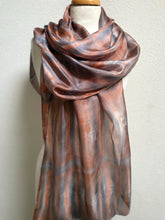 Load image into Gallery viewer, Hand Dyed Long Silk Scarf in Caramel Taupe Grey