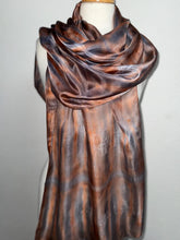 Load image into Gallery viewer, Hand Dyed Long Silk Scarf in Caramel Taupe Grey