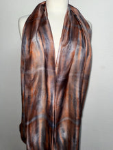 Load image into Gallery viewer, Hand Dyed Long Silk Scarf in Caramel Taupe Grey