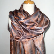 Load image into Gallery viewer, Hand Dyed Long Silk Scarf in Caramel Taupe Grey