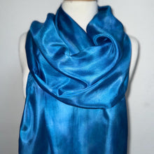 Load image into Gallery viewer, Hand Dyed Long Silk Scarf in Mediterranean Blues by Designer Silk Artist