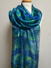 Load image into Gallery viewer, Hand Dyed Long Silk in Ultramarine Turquoise Lime by Designer Silk Artist